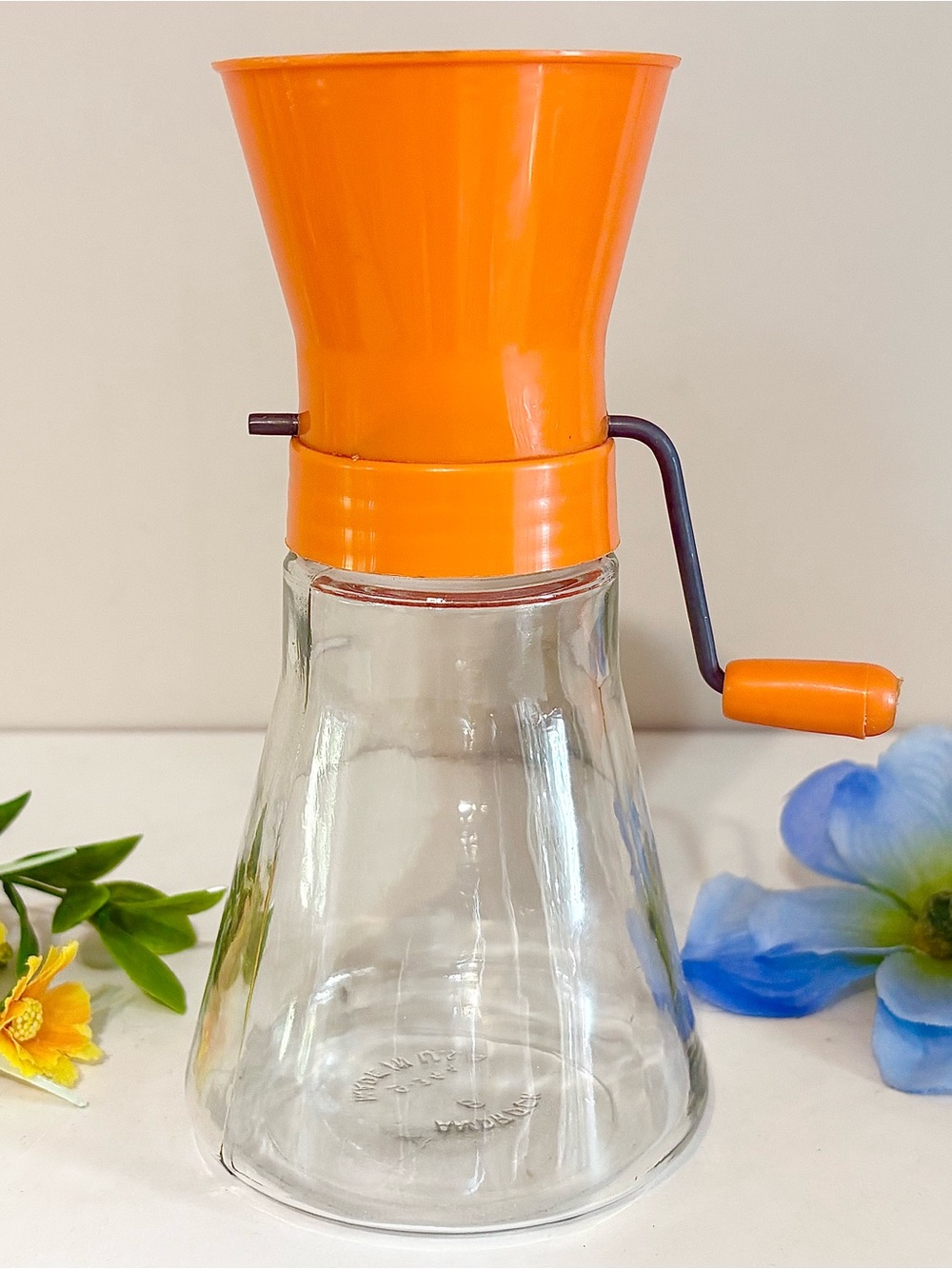 Vintage Androck Orange Manual Nut Grinder/Chopper Mill-Glass Storage-Made in USA